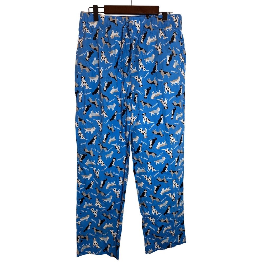 LL Bean Dog Print Pajama Pants Blue Dalmatian Husky German Shepherd Womens Small